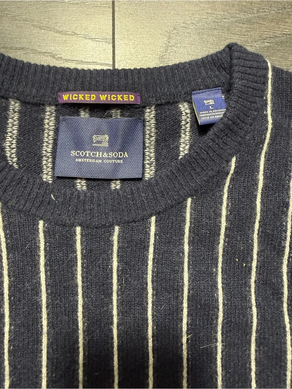 Scotch & Soda Navy and White Vertical-Stripe Crewneck Sweater